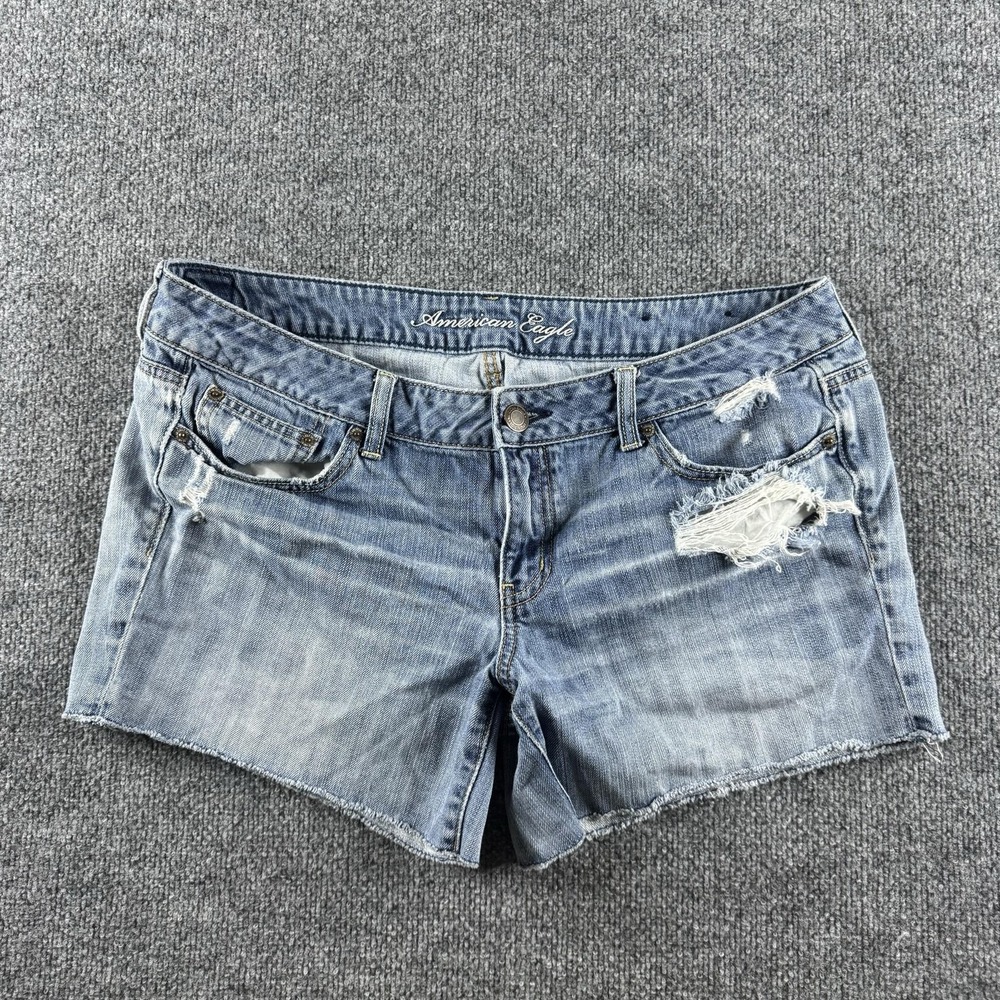 American Eagle Denim Shorts Womens 14 Blue Distressed Cut Off Frayed Hem